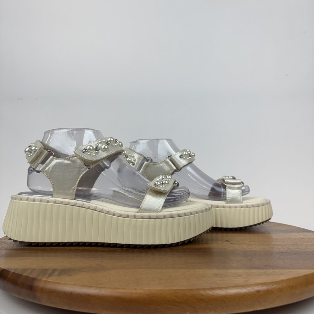 Womens Dolce Vita Debra Pearl Ivory Chunky Platform Wedge Sandals Size 6.5 M GUC
